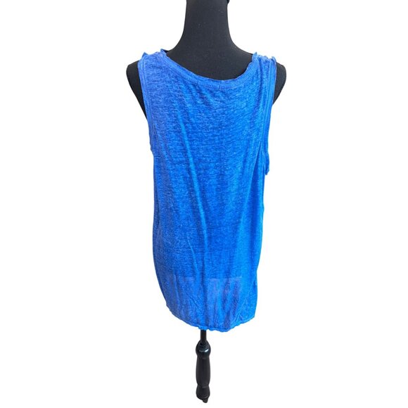 Dear John Cobalt Blue 100% Linen Tank Top Button Size L Beach Nautical Resort - Picture 2 of 11